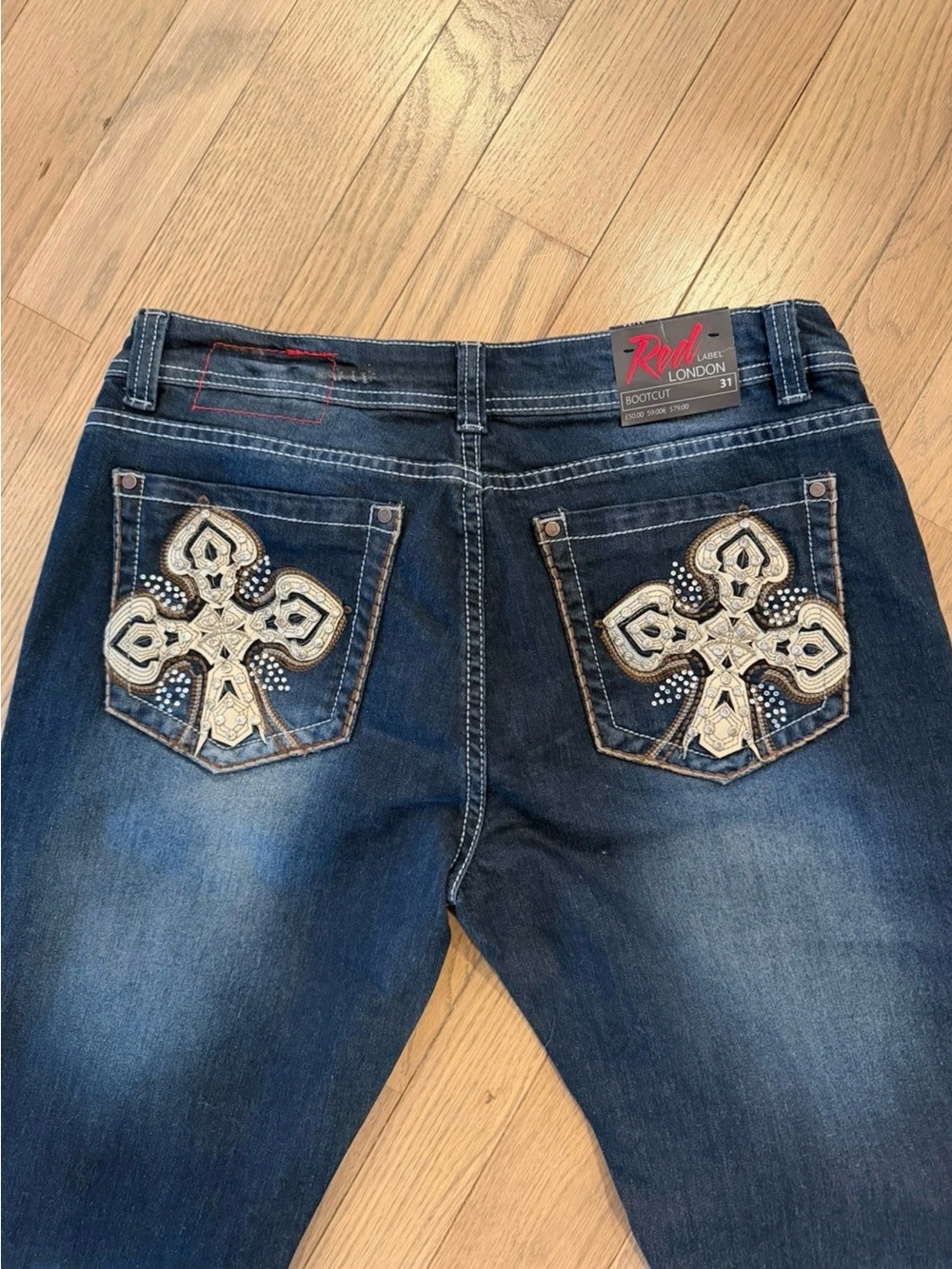 NWT Red Label London Bootcut Jeans Size 31 (13/14) Embellished Y2K Distressed